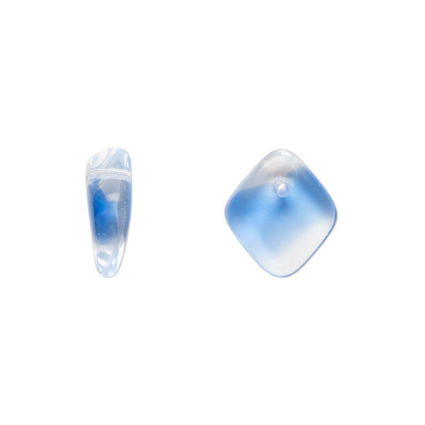 Bead, Czech pressed glass, blue/clear, 14x5mm diamond drop. Sold per 15" to 16" strand. image number 0