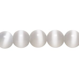 Bead, cat's eye glass (fiber optic glass), grey, 10mm round, quality grade. Sold per 15-1/2" to 16" strand.