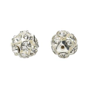 Bead, Egyptian crystal rhinestone and imitation rhodium-plated brass, clear, 12mm round. Sold per pkg of 6.