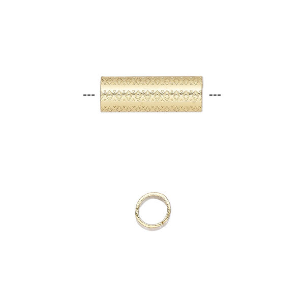 Bead, gold-finished steel, 15x5mm round tube with diamond design, 4mm hole. Sold per pkg of 10. image number 0