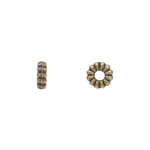 Bead, antique brass-plated "pewter" (zinc-based alloy), 6x2mm rondelle. Sold per pkg of 100.