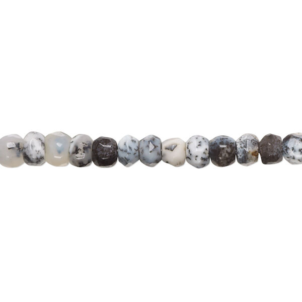 Bead, dendritic opal (natural), 4x2mm-5x4mm hand-cut faceted rondelle with 0.4-1.4mm hole, B grade, Mohs hardness 5 to 6-1/2. Sold per 10-inch strand, approximately 75 beads. image number 0