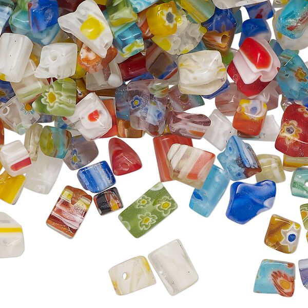 Bead mix, millefiori glass, opaque to transparent mixed colors, small chip, Sold per 1/4 pound pkg. image number 0