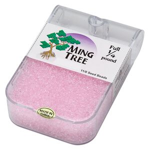 Seed bead, Ming Tree™, glass, pkg/1/4 pound, #11 round, transparent pink.