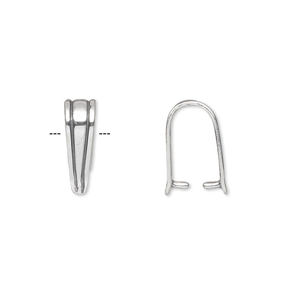 Bail, ice-pick, antiqued sterling silver, 13x4mm shield with lines, 10mm grip length. Sold individually. image number 0