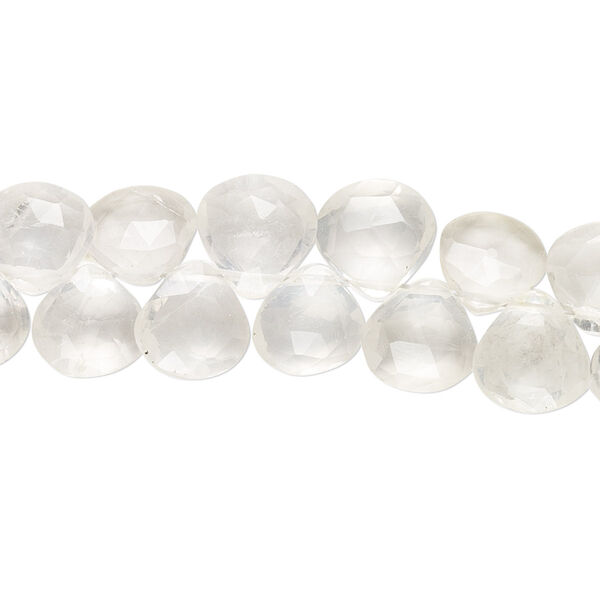 Bead, quartz crystal (natural), 8-9mm hand-cut top-drilled faceted puffed teardrop with 0.4-1.4mm hole, C grade, Mohs hardness 7. Sold per 7-inch strand. image number 0