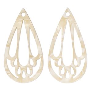 Focal, resin, tan, 49x25mm teardrop with cutouts. Sold per pkg of 4.
