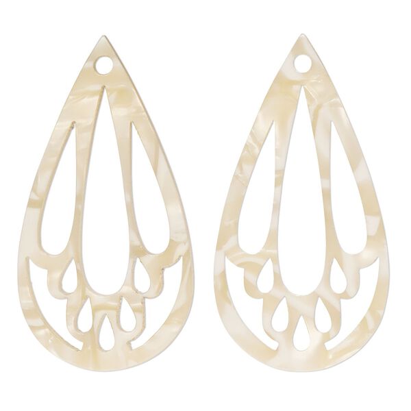 Focal, resin, tan, 49x25mm teardrop with cutouts. Sold per pkg of 4. image number 0