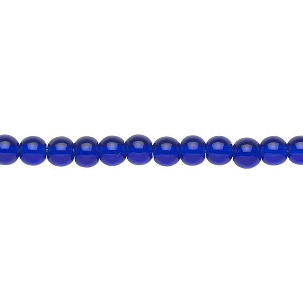 Bead, glass, cobalt blue, 4mm round. Sold per 36-inch strand. image number 0