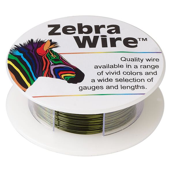 Wire, Zebra Wire™, color-coated copper, olive green, round, 24 gauge. Sold per 20-yard spool. image number 0