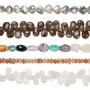 Multi-gemstone 1pkg5, hand-cut mixed shape bead 8 inch mix 5x3mm-12x10mm