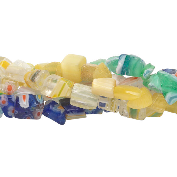 Bead mix, glass / millefiori glass / cat's eye glass, mixed colors, small chip. Sold per pkg of (5) 34-inch strands. image number 0