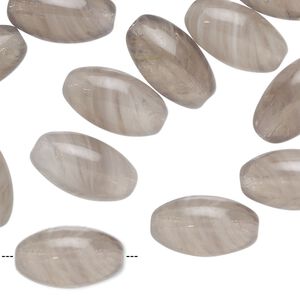 Bead, Czech pressed glass, translucent grey and white, 16x9mm oval with swirl design. Sold per 2-ounce pkg, approximately 30 beads.