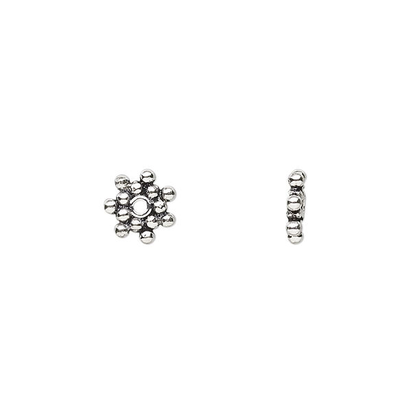 Bead, antiqued sterling silver, 6x1mm beaded starburst rondelle. Sold per pkg of 16. image number 0