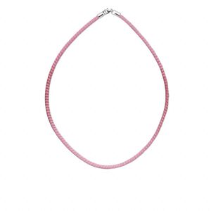 Necklace, brass mesh over leatherette cord and imitation rhodium-finished sterling silver, pink, 3-4mm, 16 inches with lobster claw clasp. Sold individually.