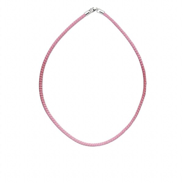 Necklace, brass mesh over leatherette cord and imitation rhodium-finished sterling silver, pink, 3-4mm, 16 inches with lobster claw clasp. Sold individually. image number 0