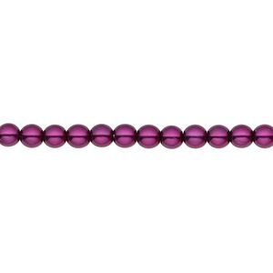Bead, Czech pearl-coated glass druk, opaque deep magenta, 4mm round. Sold per 15-1/2" to 16" strand.
