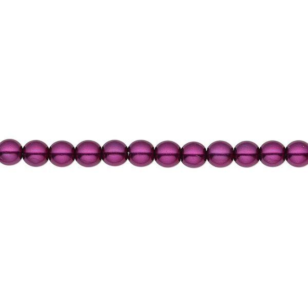 Bead, Czech pearl-coated glass druk, opaque deep magenta, 4mm round. Sold per 15-1/2" to 16" strand. image number 0