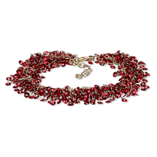 Bracelet, acrylic sequin with gold-finished brass and steel, red, 20mm wide with 4mm round, 7 inches with 1-1/2 inch extender chain and lobster claw clasp. Sold individually. image number 0