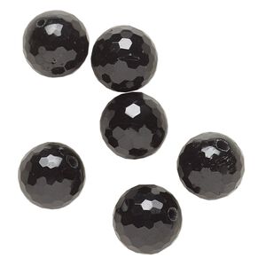 Black tourmaline 1pkg6, faceted round bead natural 12mm
