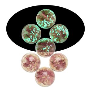 Bead, lampworked glass, clear / purple / glow-in-the-dark / gold, 14mm round. Sold per pkg of 4.