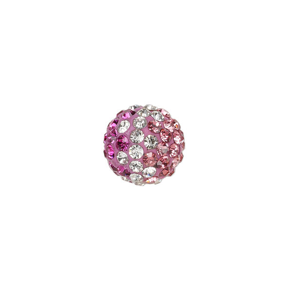 Bead, Egyptian glass rhinestone / epoxy / resin, clear / dark pink / fuchsia, 12mm round with pav&eacute; wave design. Sold individually. image number 0