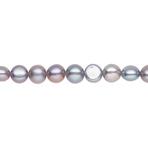 Pearl, cultured freshwater (dyed), silver peacock, 5-6mm flat-sided round, C+ grade, Mohs hardness 2-1/2 to 4. Sold per 15-1/2" to 16" strand.