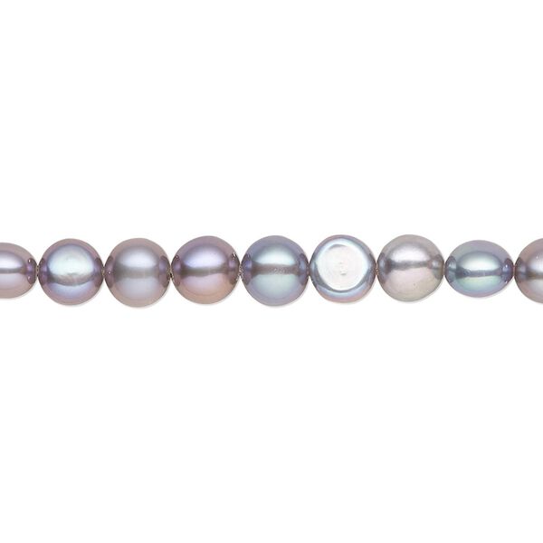 Pearl, cultured freshwater (dyed), silver peacock, 5-6mm flat-sided round, C+ grade, Mohs hardness 2-1/2 to 4. Sold per 15-1/2" to 16" strand. image number 0