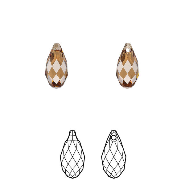 Briolette 1pkg2 light smoked topaz, Crystal Passions® Regenerated 11x5.5mm pendant drop 6010 image number 0