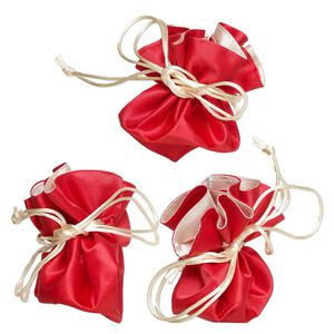 Pouch, rayon, pkg/3, red and peach, 3-1/2x3-inch round with drawstring.