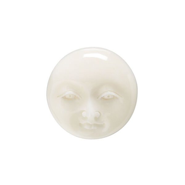 Embellishment, bone (bleached), white, 20-22mm hand-carved single-sided undrilled moon face, Mohs hardness 2-1/2. Sold per pkg of 1. image number 0