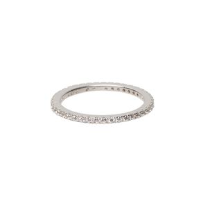 Ring, cubic zirconia and rhodium-plated sterling silver, clear, 2mm wide eternity band, size 7. Sold individually.