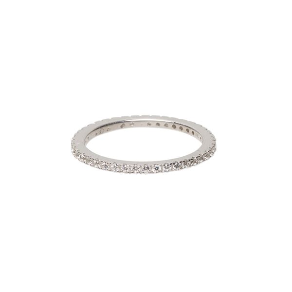 Ring, cubic zirconia and rhodium-plated sterling silver, clear, 2mm wide eternity band, size 7. Sold individually. image number 0