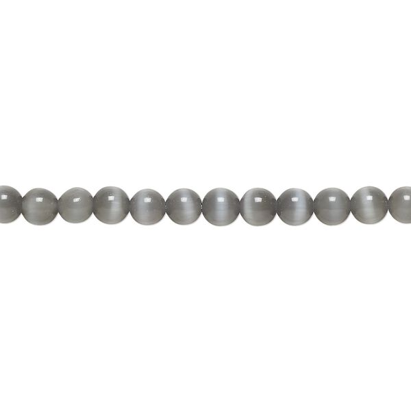 Bead, cat's eye glass (fiber optic glass), opaque black, 4mm round, quality grade. Sold per 15-1/2" to 16" strand. image number 0