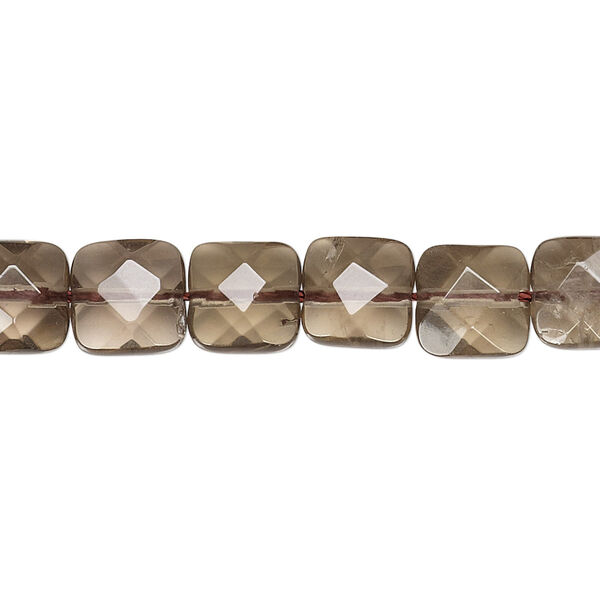 Bead, smoky quartz (heated / irradiated), light to medium, 8x8mm faceted puffed square, B grade, Mohs hardness 7. Sold per 15-1/2" to 16" strand. image number 0