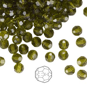 Bead 144pk olivine, Preciosa Czech crystal 5mm round