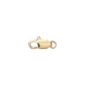 Clasp lobster claw 1pkg10 gold-plated, 12x5mm, brass 1-strand