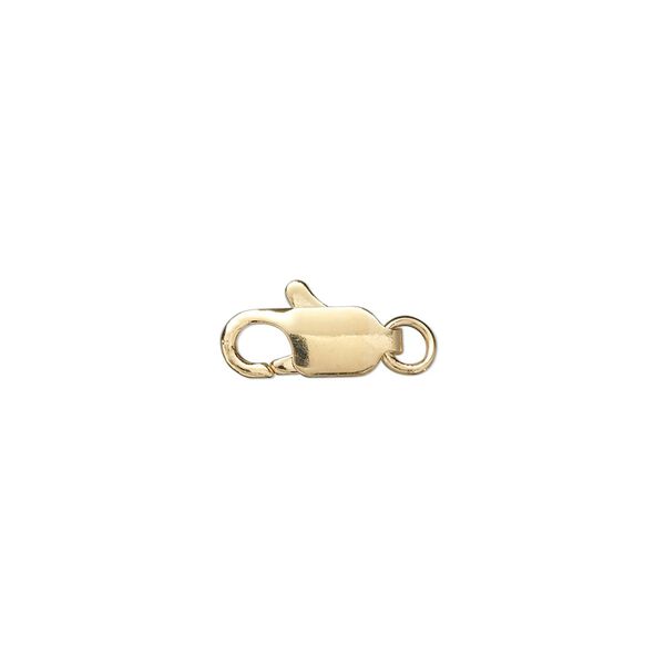 Clasp, lobster claw, gold-plated brass, 12x5mm with jump ring. Sold per pkg of 10. image number 0