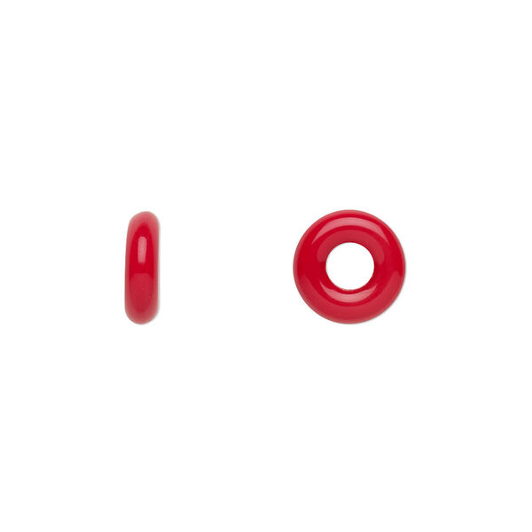 Bead, Czech pressed glass, opaque red, 9.5x3mm ring. Sold per pkg of 50. image number 0