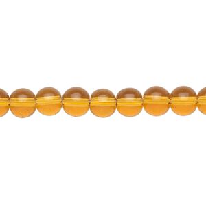 Bead, glass, amber yellow, 6mm round. Sold per 36-inch strand.