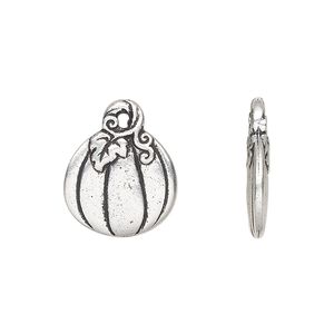 Charm, TierraCast®, antique silver-plated pewter (tin-based alloy), 18x15mm two-sided pumpkin. Sold per pkg of 2.