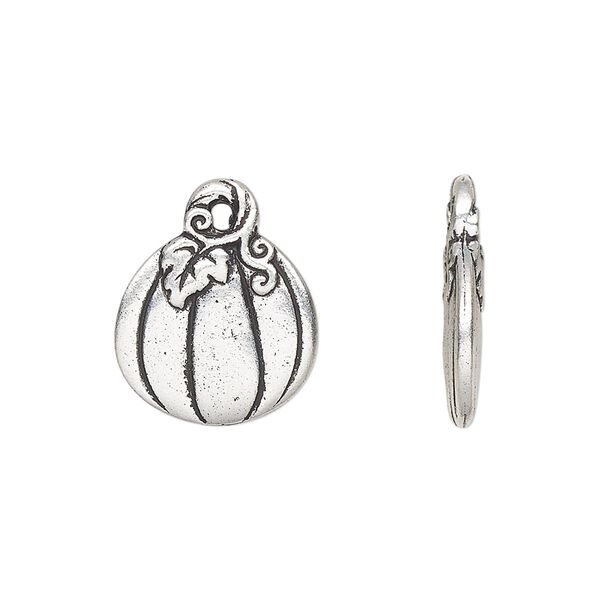 Charm, TierraCast®, antique silver-plated pewter (tin-based alloy), 18x15mm two-sided pumpkin. Sold per pkg of 2. image number 0