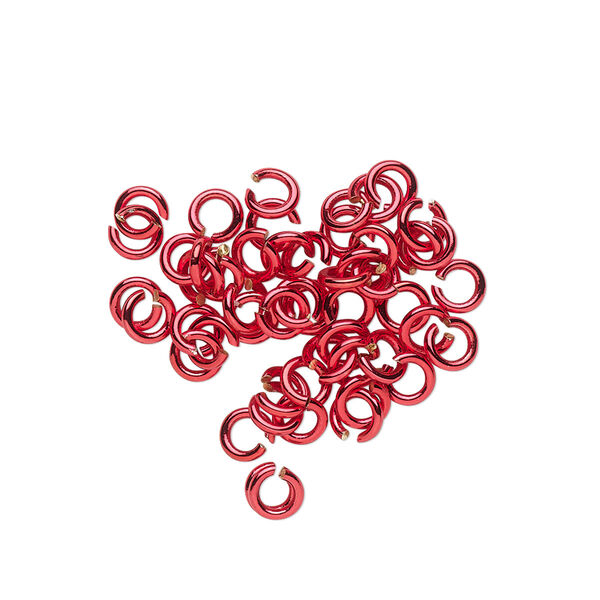 Jump ring, electro-coated brass, red, 4mm round, 2.4mm inside diameter, 20 gauge. Sold per pkg of 50. image number 0