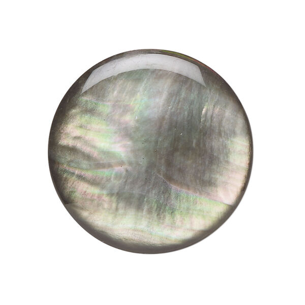 Cabochon, black lip shell (coated), 30mm calibrated round, Mohs hardness 3-1/2. Sold individually. image number 0