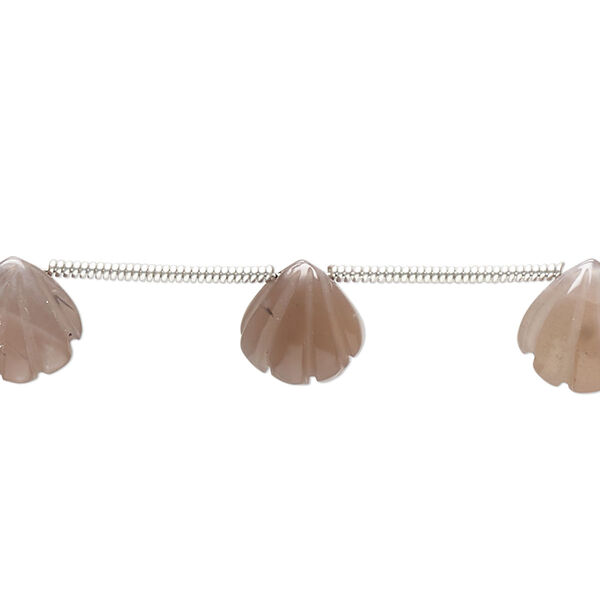 Coffee moonstone 1pkg10, hand-cut top-drilled carved puffed shell bead natural B grade, 9x9mm image number 0