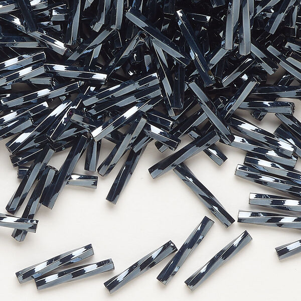 Bead, Miyuki, bugle bead, glass, pkg/250 g, 12x2mm center-drilled twisted, metallic opaque black (TW-451). image number 0