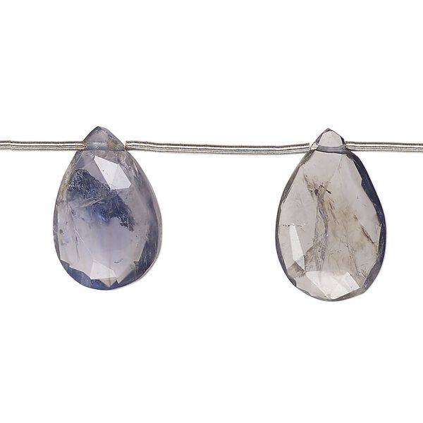 Iolite 1pkg8, hand-cut top-drilled faceted puffed teardrop bead natural 15x8mm-22x14mm image number 0