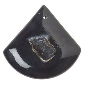 Druzy black agate 1pkg1, puffed teardrop focal 44x40mm-50x48mm
