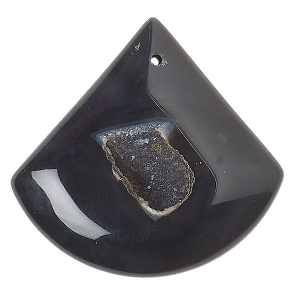 Druzy black agate 1pkg1, puffed teardrop focal 44x40mm-50x48mm image number 0