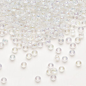 Seed bead, Miyuki, glass, pkg/50g, #8 rocaille, translucent rainbow crystal clear, (RR-250).